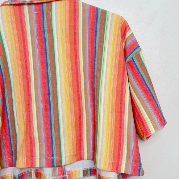 Chaser Womens Size Xsmall Rainbow Multistripe Cropped Terry Button Shirt - Picture 9 of 10